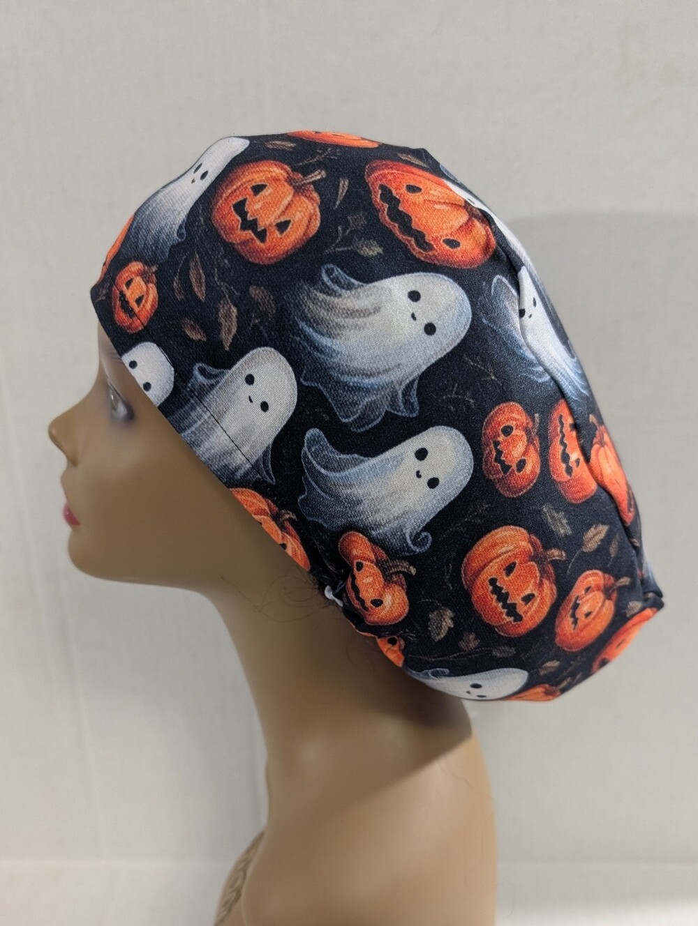 Halloween, Ghost, Pumpkin, Euro Style Scrub Cap, Scrub Cap, Chemo Hat, Stretchy